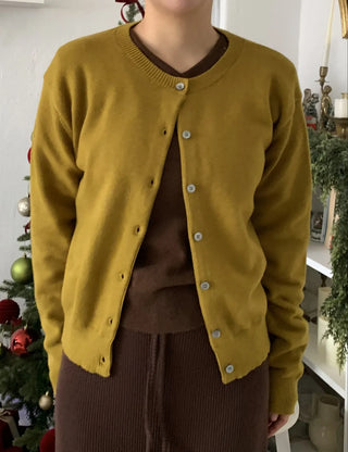 Olive Pearl Button Oversized Crop Cardigan