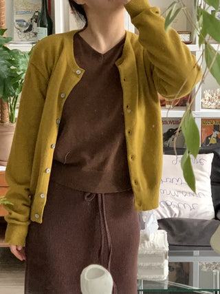 Olive Pearl Button Oversized Crop Cardigan