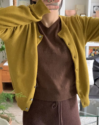 Olive Pearl Button Oversized Crop Cardigan