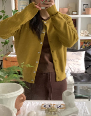 Olive Pearl Button Oversized Crop Cardigan