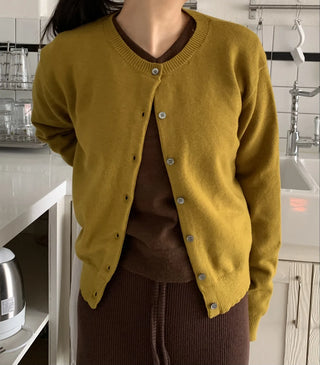 Olive Pearl Button Oversized Crop Cardigan