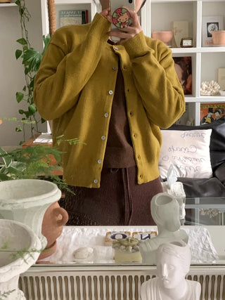 Olive Pearl Button Oversized Crop Cardigan