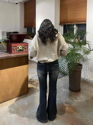 Center fade line washed straight denim pants