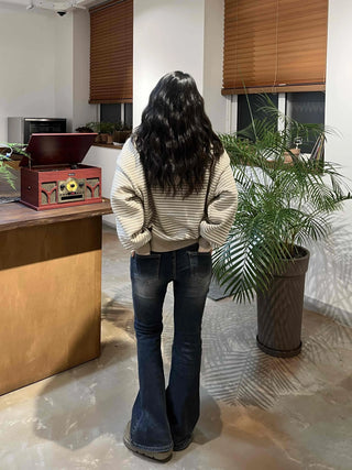 Center fade line washed straight denim pants