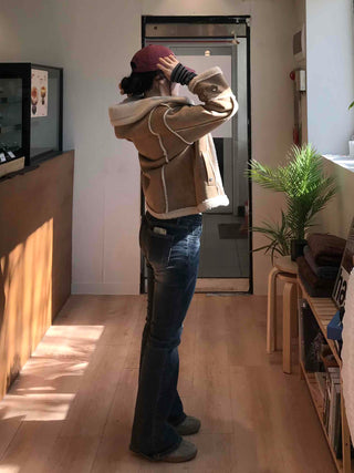 Center fade line washed straight denim pants