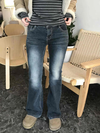 Center fade line washed straight denim pants