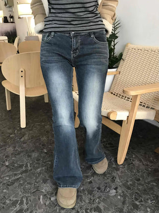Center fade line washed straight denim pants