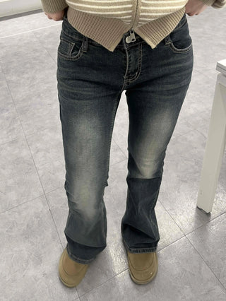 Center fade line washed straight denim pants