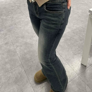 Center fade line washed straight denim pants