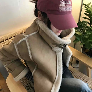 Oversized Zipper Crop Short Shearling Jacket