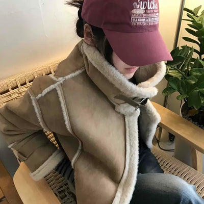 Oversized Zipper Crop Short Shearling Jacket