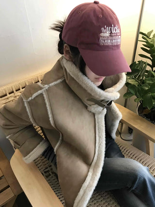Oversized Zipper Crop Short Shearling Jacket