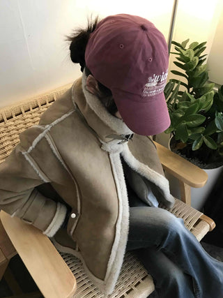 Oversized Zipper Crop Short Shearling Jacket