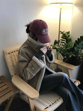 Oversized Zipper Crop Short Shearling Jacket