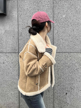 Oversized Zipper Crop Short Shearling Jacket
