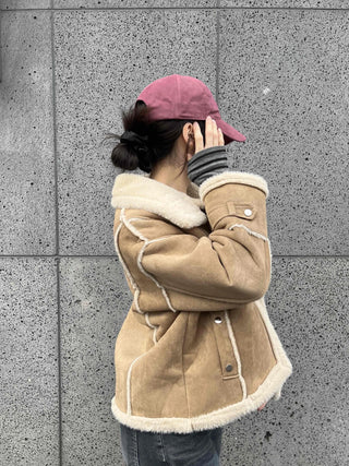 Oversized Zipper Crop Short Shearling Jacket