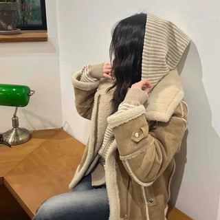 Oversized Zipper Crop Short Shearling Jacket