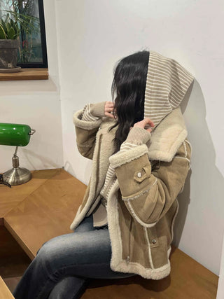 Oversized Zipper Crop Short Shearling Jacket