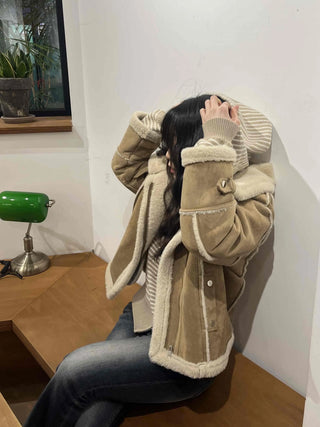 Oversized Zipper Crop Short Shearling Jacket