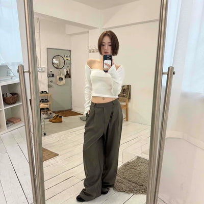 Center Pintuck Balloon Fit Long Slacks