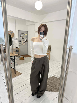 Center Pintuck Balloon Fit Long Slacks