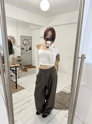 Center Pintuck Balloon Fit Long Slacks