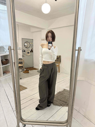 Center Pintuck Balloon Fit Long Slacks