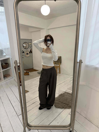 Center Pintuck Balloon Fit Long Slacks