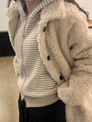 Soft Mood Half-Neck Border Loose Fit Zip-Up