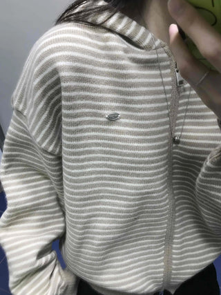 Soft Mood Half-Neck Border Loose Fit Zip-Up