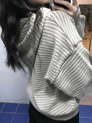 Soft Mood Half-Neck Border Loose Fit Zip-Up