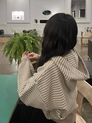 Soft Mood Half-Neck Border Loose Fit Zip-Up
