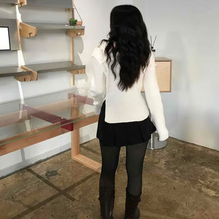 Classic Minimal Wrap Point Knit Skirt