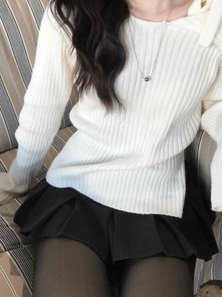 Classic Minimal Wrap Point Knit Skirt