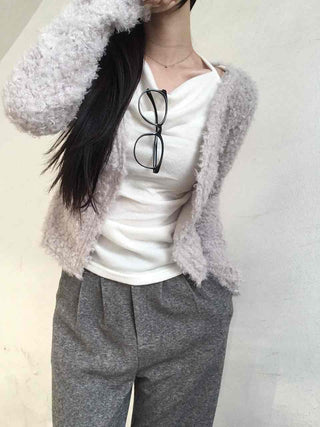 Lovely Feminine Fuzzy Fluffy Knit Cardigan