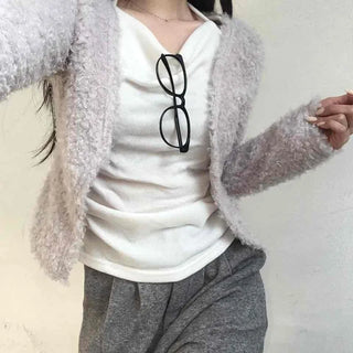 Lovely Feminine Fuzzy Fluffy Knit Cardigan