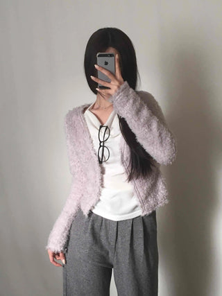Lovely Feminine Fuzzy Fluffy Knit Cardigan
