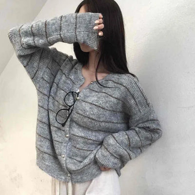 Volume Sleeve Two-Way Button Short Knit Cardigan