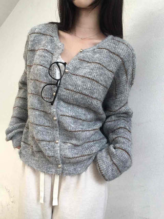 Volume Sleeve Two-Way Button Short Knit Cardigan