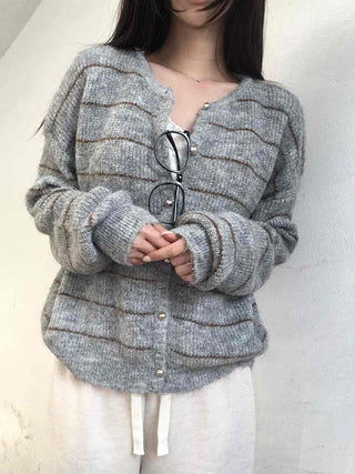 Volume Sleeve Two-Way Button Short Knit Cardigan