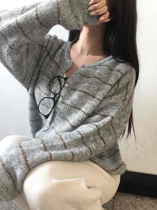Volume Sleeve Two-Way Button Short Knit Cardigan
