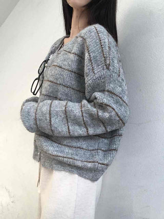 Volume Sleeve Two-Way Button Short Knit Cardigan