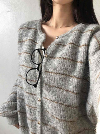Volume Sleeve Two-Way Button Short Knit Cardigan