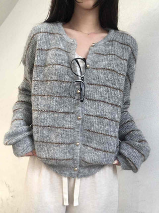 Volume Sleeve Two-Way Button Short Knit Cardigan