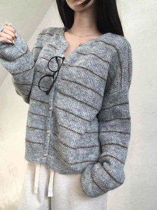 Volume Sleeve Two-Way Button Short Knit Cardigan