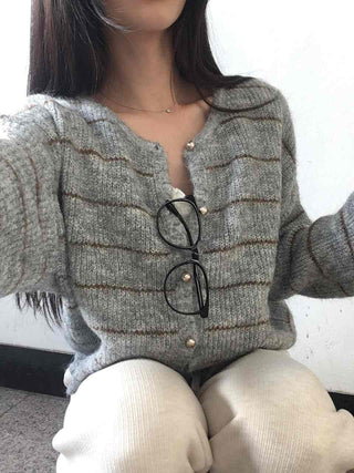 Volume Sleeve Two-Way Button Short Knit Cardigan