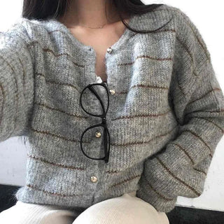 Volume Sleeve Two-Way Button Short Knit Cardigan