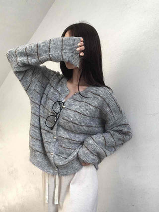 Volume Sleeve Two-Way Button Short Knit Cardigan