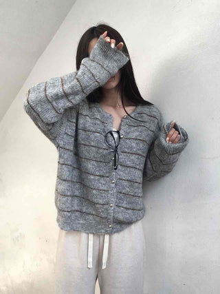 Volume Sleeve Two-Way Button Short Knit Cardigan