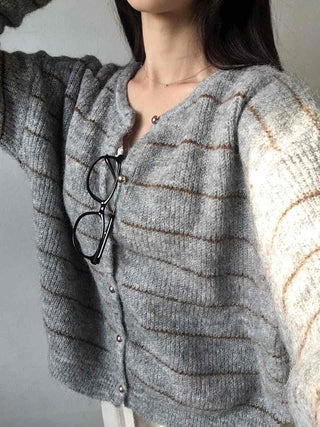 Volume Sleeve Two-Way Button Short Knit Cardigan